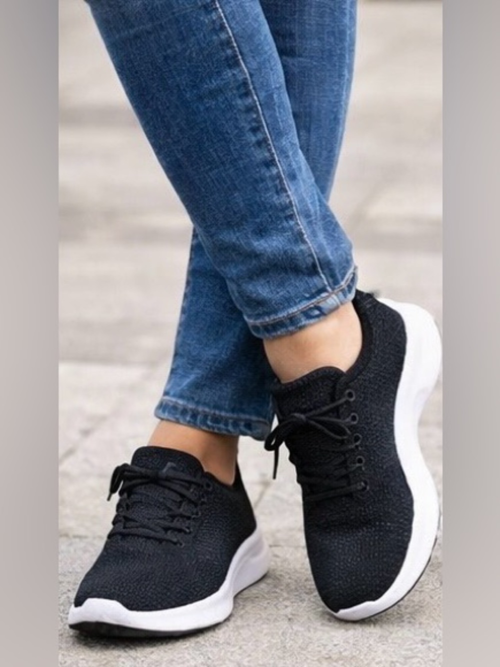 Athletic Works Black and White Knit Lace-Up Athletic Sneakers